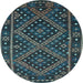 Round Southwestern Light Blue Country Rug, con1686lblu