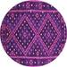 Round Machine Washable Southwestern Purple Country Area Rugs, wshcon1686pur