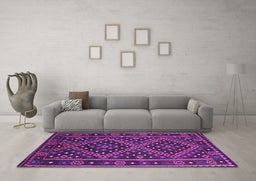 Machine Washable Southwestern Purple Country Area Rugs in a Living Room, wshcon1686pur