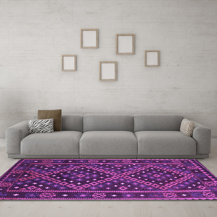 Machine Washable Southwestern Purple Country Area Rugs in a Living Room, wshcon1686pur