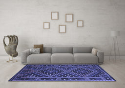 Machine Washable Southwestern Blue Country Rug in a Living Room, wshcon1686blu