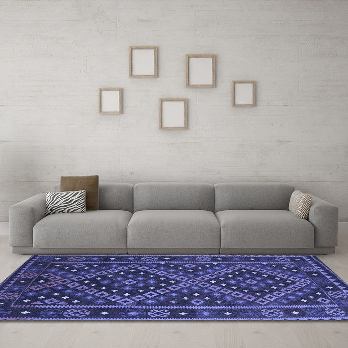 Machine Washable Southwestern Blue Country Rug in a Living Room, wshcon1686blu