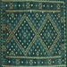 Square Machine Washable Southwestern Turquoise Country Area Rugs, wshcon1686turq