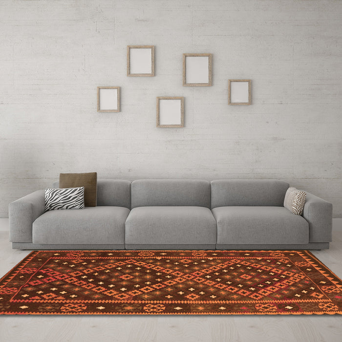 Machine Washable Southwestern Orange Country Area Rugs in a Living Room, wshcon1686org