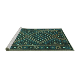 Sideview of Machine Washable Southwestern Turquoise Country Area Rugs, wshcon1686turq