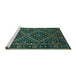 Sideview of Machine Washable Southwestern Turquoise Country Area Rugs, wshcon1686turq