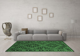 Machine Washable Southwestern Emerald Green Country Area Rugs in a Living Room,, wshcon1686emgrn
