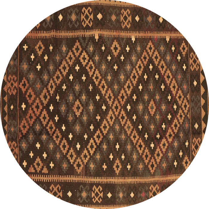 Round Southwestern Brown Country Rug, con1686brn