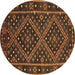 Round Southwestern Brown Country Rug, con1686brn