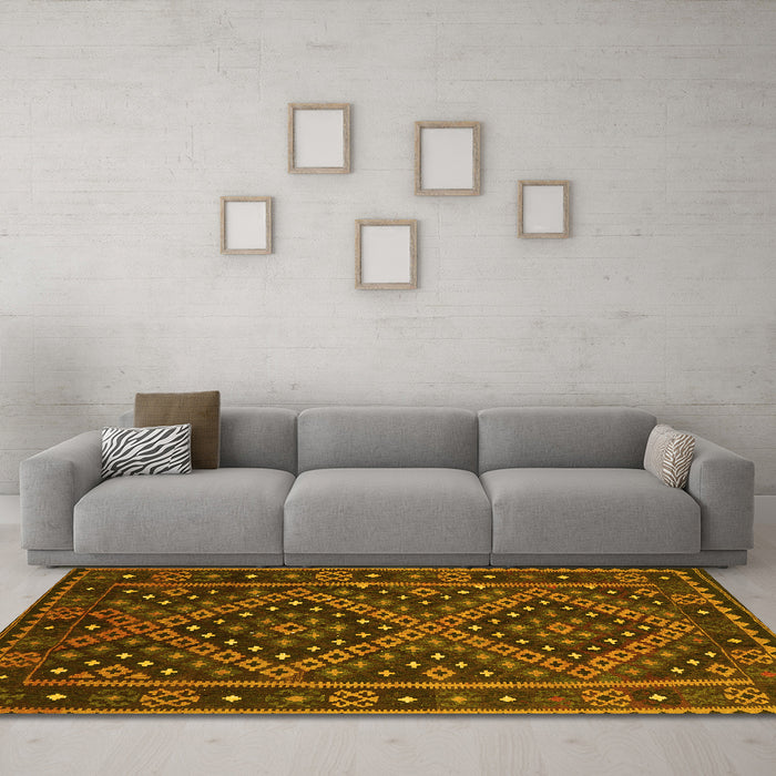 Machine Washable Southwestern Yellow Country Rug in a Living Room, wshcon1686yw