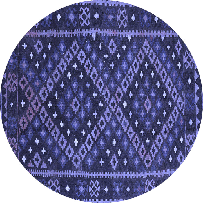 Round Machine Washable Southwestern Blue Country Rug, wshcon1686blu