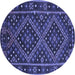 Round Machine Washable Southwestern Blue Country Rug, wshcon1686blu