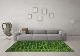 Machine Washable Southwestern Green Country Area Rugs in a Living Room,, wshcon1686grn