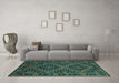 Machine Washable Southwestern Turquoise Country Area Rugs in a Living Room,, wshcon1686turq