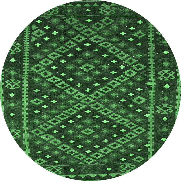 Round Southwestern Emerald Green Country Rug, con1686emgrn