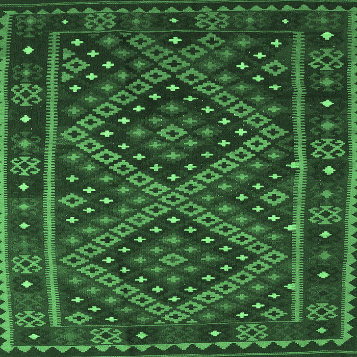 Square Machine Washable Southwestern Emerald Green Country Area Rugs, wshcon1686emgrn