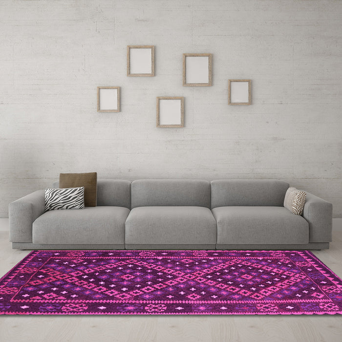 Machine Washable Southwestern Pink Country Rug in a Living Room, wshcon1686pnk
