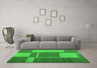 Machine Washable Abstract Green Contemporary Rug, wshcon1687grn