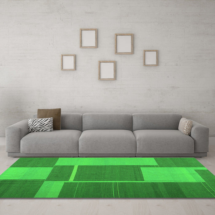 Machine Washable Abstract Green Contemporary Area Rugs in a Living Room,, wshcon1687grn
