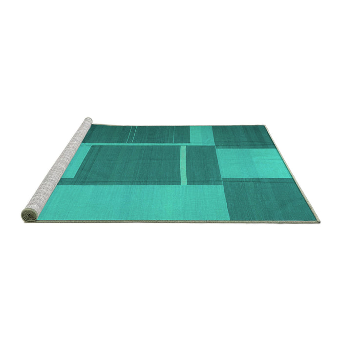 Sideview of Machine Washable Abstract Turquoise Contemporary Area Rugs, wshcon1687turq