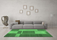 Machine Washable Abstract Emerald Green Contemporary Rug, wshcon1687emgrn