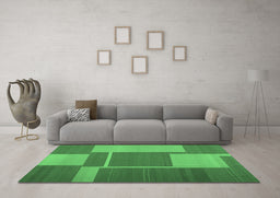 Machine Washable Abstract Emerald Green Contemporary Area Rugs in a Living Room,, wshcon1687emgrn