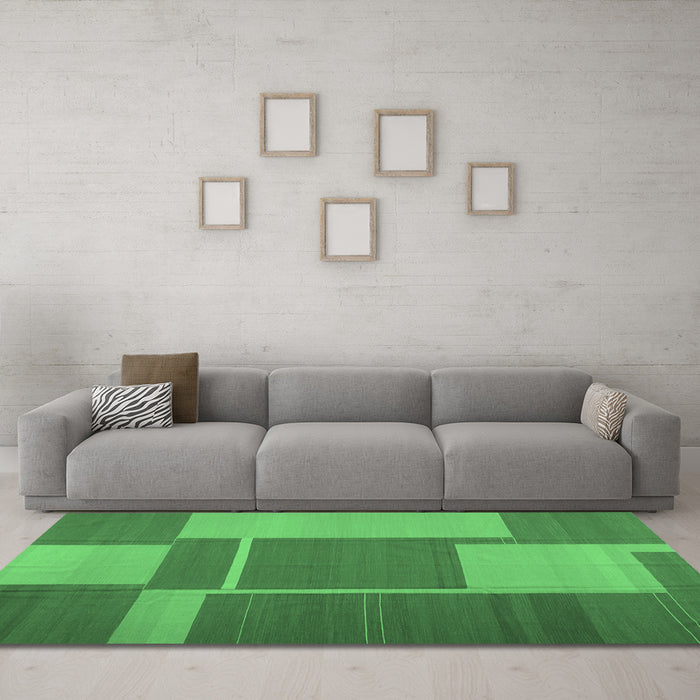 Machine Washable Abstract Emerald Green Contemporary Area Rugs in a Living Room,, wshcon1687emgrn