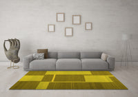 Machine Washable Abstract Yellow Contemporary Rug, wshcon1687yw