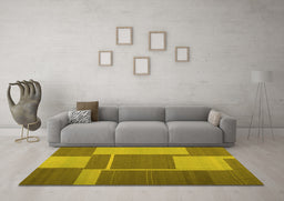 Machine Washable Abstract Yellow Contemporary Rug in a Living Room, wshcon1687yw
