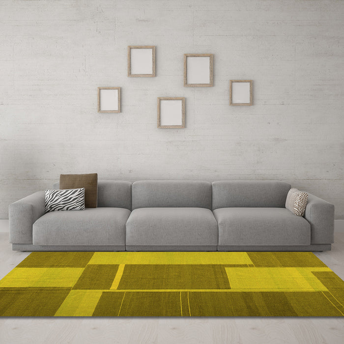 Machine Washable Abstract Yellow Contemporary Rug in a Living Room, wshcon1687yw