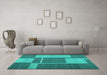 Machine Washable Abstract Turquoise Contemporary Area Rugs in a Living Room,, wshcon1687turq