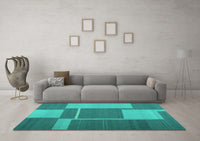 Machine Washable Abstract Turquoise Contemporary Rug, wshcon1687turq