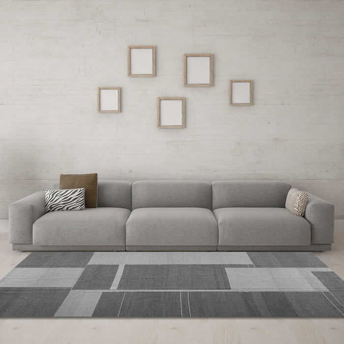 Machine Washable Abstract Gray Contemporary Rug in a Living Room,, wshcon1687gry