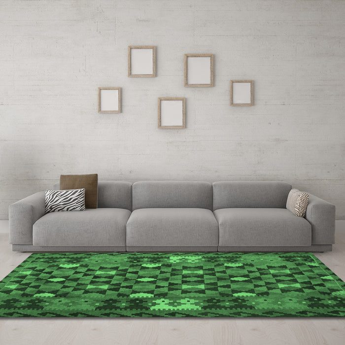 Machine Washable Oriental Emerald Green Traditional Area Rugs in a Living Room,, wshcon1688emgrn