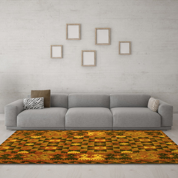Machine Washable Oriental Yellow Traditional Rug in a Living Room, wshcon1688yw