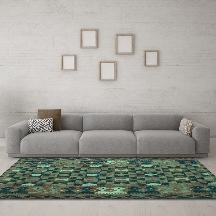 Machine Washable Oriental Turquoise Traditional Area Rugs in a Living Room,, wshcon1688turq
