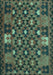 Machine Washable Oriental Turquoise Traditional Area Rugs, wshcon1688turq