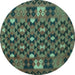 Round Machine Washable Oriental Turquoise Traditional Area Rugs, wshcon1688turq