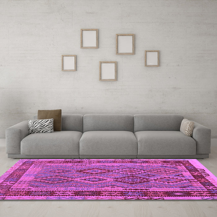 Machine Washable Southwestern Purple Country Area Rugs in a Living Room, wshcon1689pur