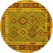 Round Southwestern Yellow Country Rug, con1689yw