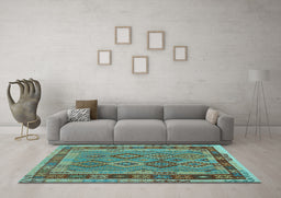 Machine Washable Southwestern Light Blue Country Rug in a Living Room, wshcon1689lblu