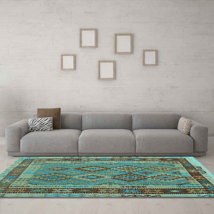 Machine Washable Southwestern Light Blue Country Rug in a Living Room, wshcon1689lblu