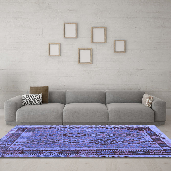 Machine Washable Southwestern Blue Country Rug in a Living Room, wshcon1689blu