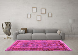 Machine Washable Southwestern Pink Country Rug in a Living Room, wshcon1689pnk