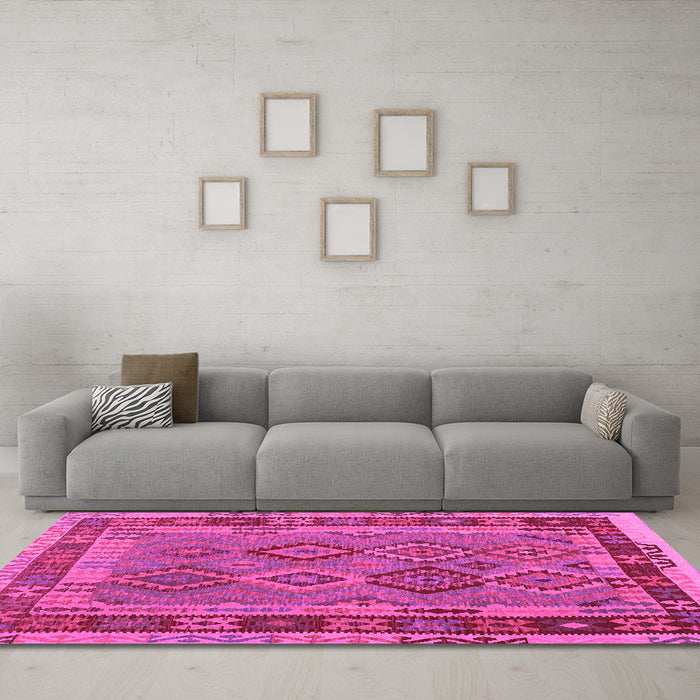 Machine Washable Southwestern Pink Country Rug in a Living Room, wshcon1689pnk