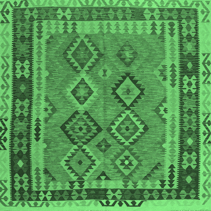 Square Machine Washable Southwestern Emerald Green Country Area Rugs, wshcon1689emgrn