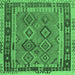 Square Machine Washable Southwestern Emerald Green Country Area Rugs, wshcon1689emgrn