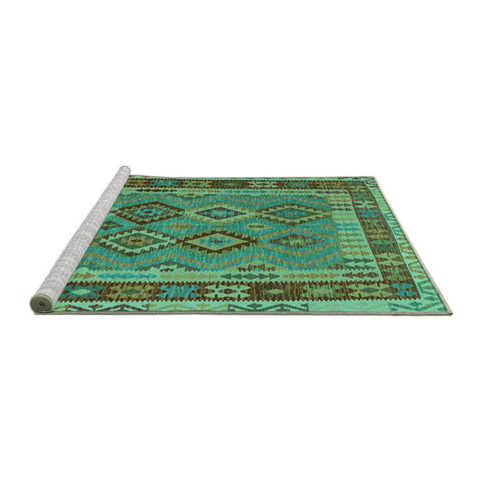 Sideview of Machine Washable Southwestern Turquoise Country Area Rugs, wshcon1689turq