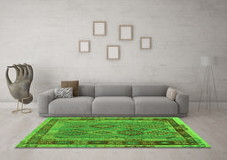 Machine Washable Southwestern Green Country Area Rugs in a Living Room,, wshcon1689grn