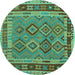 Round Southwestern Turquoise Country Rug, con1689turq